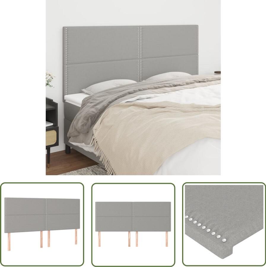 VidaXL Hoofdbordenset 4 stuks Lichtgrijs 80x5x78 88 cm Hoofd Bord Hoofdeinde Beddengoed Slaap Accessoires Kamer Decoratie Klassiek Meubilair Stoffen Hoofdborden