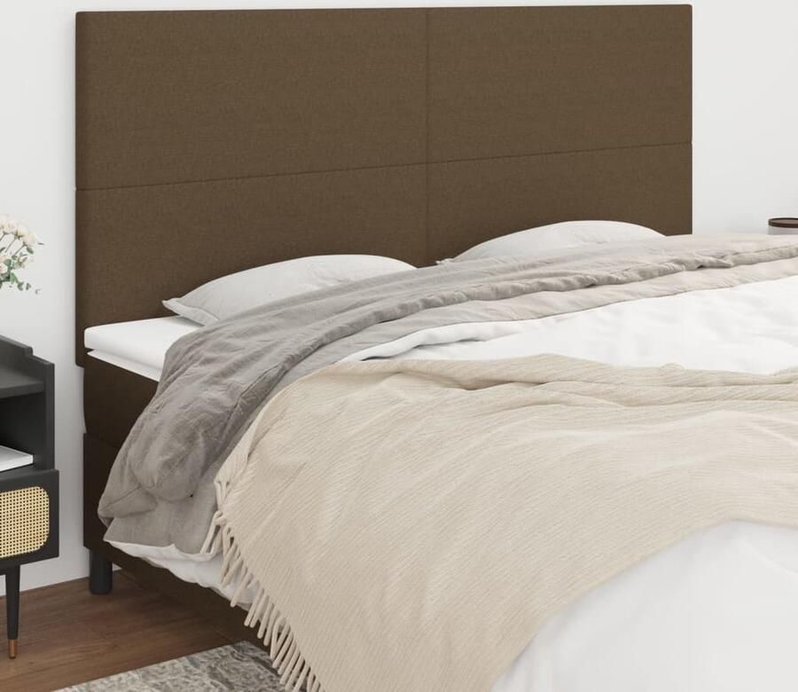 VidaXL Hoofdbordenset Stof Donkerbruin 4 stuks Hoofd Bord Hoofdborden Beddecoratie Slaapkamers Bruine Meubels Stoffen Hoofdborden Comfortabel Hoofdbord - Foto 2
