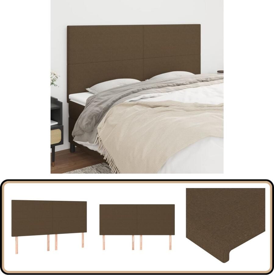 VidaXL Hoofdbordenset Stof Donkerbruin 4 stuks Hoofd Bord Hoofdborden Beddecoratie Slaapkamers Bruine Meubels Stoffen Hoofdborden Comfortabel Hoofdbord