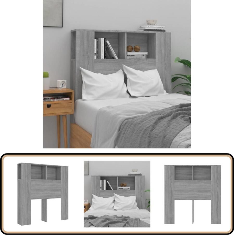 VidaXL Hoofdbordkast 100x18 5x104 5 cm Grijs Eiken Hoofd Bord Kast Hoofdkast Wand Headboard Slaapkamer Meubels Houten Hoofdbord Grijze Hoofdbord Design Hoofdbord Bergruimte Hoofdbord