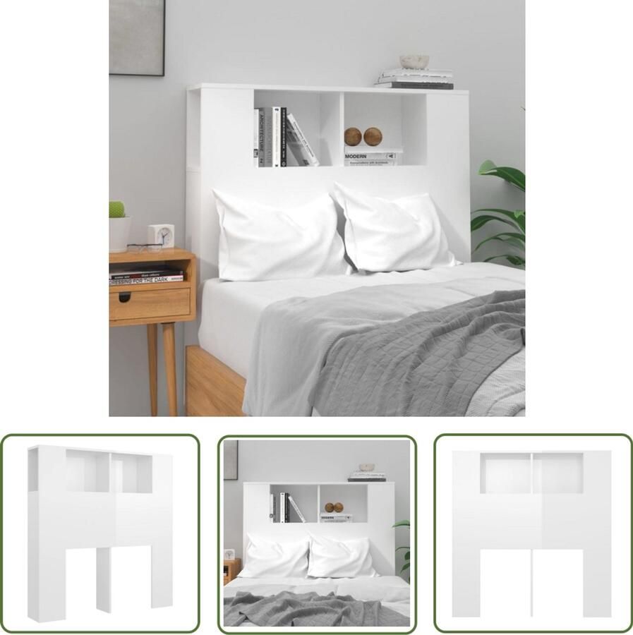 VidaXL Hoofdbordkast 100x18 5x104 5 cm Hoogglans Wit Hoofd Bord Kast Hoofdkast Wand Headboard Slaap Kamer Meubels Houten Hoofdbord Witte Hoofdbordkast Design Hoofdbord Bergruimte Bed Modern Hoofdbord