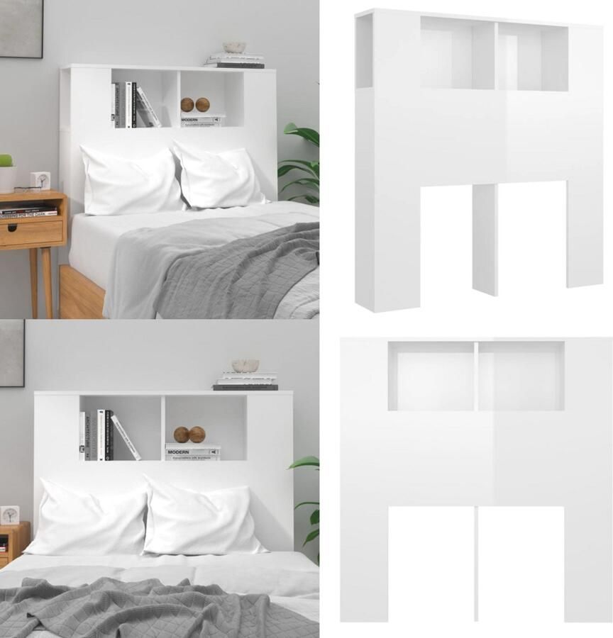 VidaXL Hoofdbordkast 100x18 5x104 5 cm hoogglans wit Hoofdbordkast Hoofdbordkasten Hoofdeindekast Hoofdbord Kast