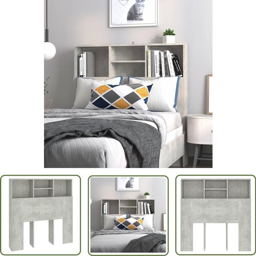 VidaXL Hoofdbordkast 100x19x103 5 cm Betongrijs Wandhoofdbordkast Hoofdbordkast Beton Grijs Hoofdboard Slaapkamersdecoratie Houten Hoofdbord Headboard Design Bedroom Furniture Modern Headboard Storage Headboard