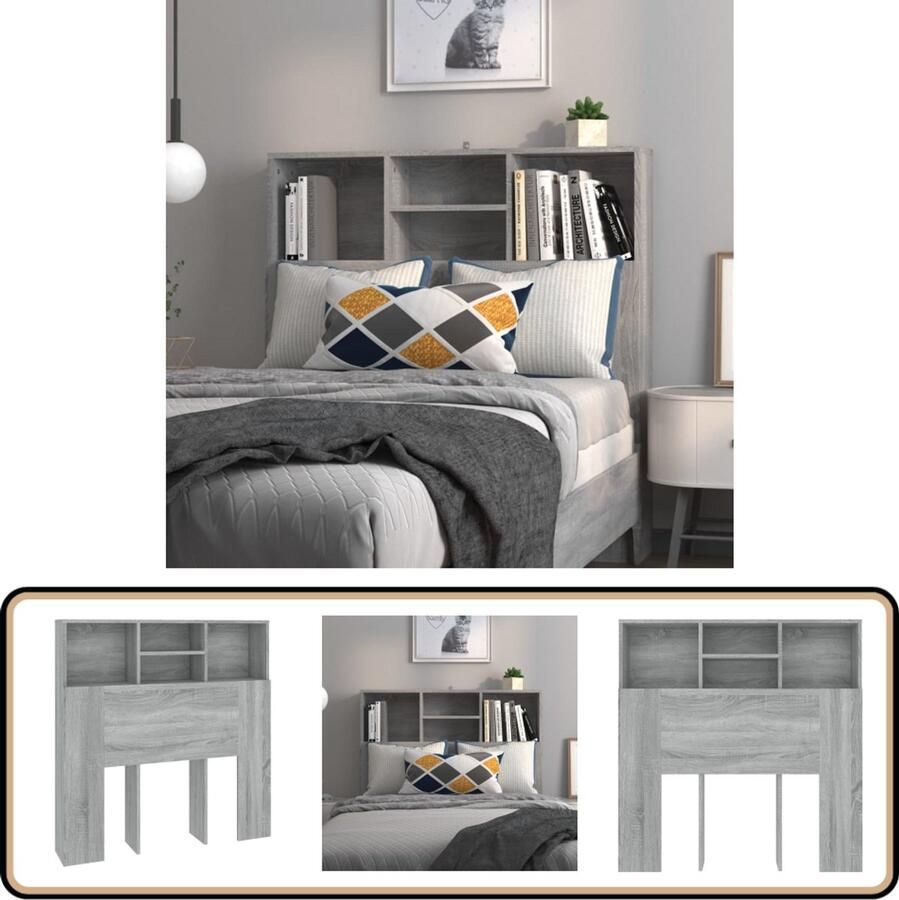 VidaXL Hoofdbordkast 100x19x103 5 cm Grijs Eiken Wandhoofdbordkast Hoofdbordkast Hoofdkast Slaapkamerdecoratie Houten Hoofdbord Grijze Hoofdbordkast Design Hoofdbord Bergruimte Muurmontage