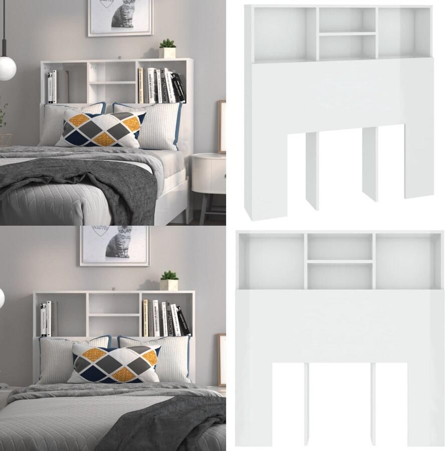 VidaXL Hoofdbordkast 100x19x103 5 cm hoogglans wit Hoofdbordkast Hoofdbordkasten Hoofdeindekast Hoofdbord Kast