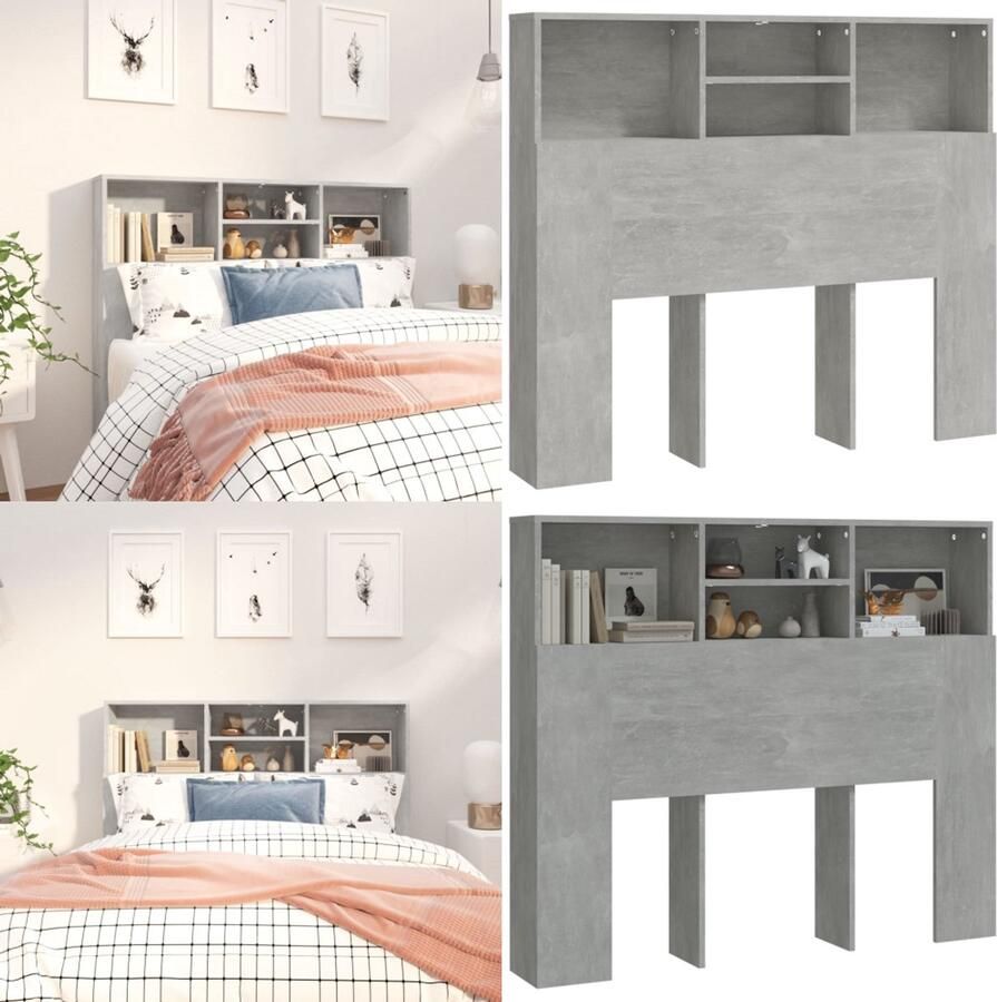 VidaXL Hoofdbordkast 120x19x103-5 cm betongrijs Hoofdbordkast Hoofdbordkasten Hoofdeindekast Hoofdbord Kast
