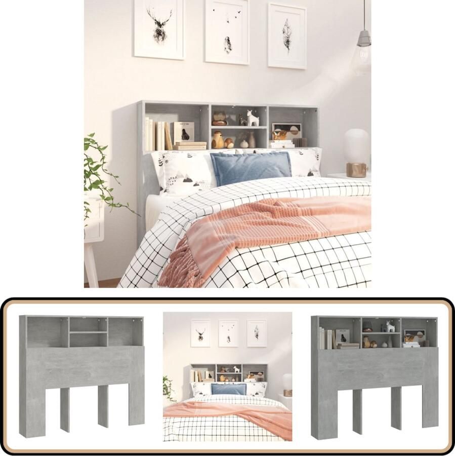 VidaXL Hoofdbordkast 120x19x103 5 cm Betongrijs Wandhoofdbordkast Hoofdbordkast Beton Grijs Slaapkamer Meubels Houten Hoofdbord