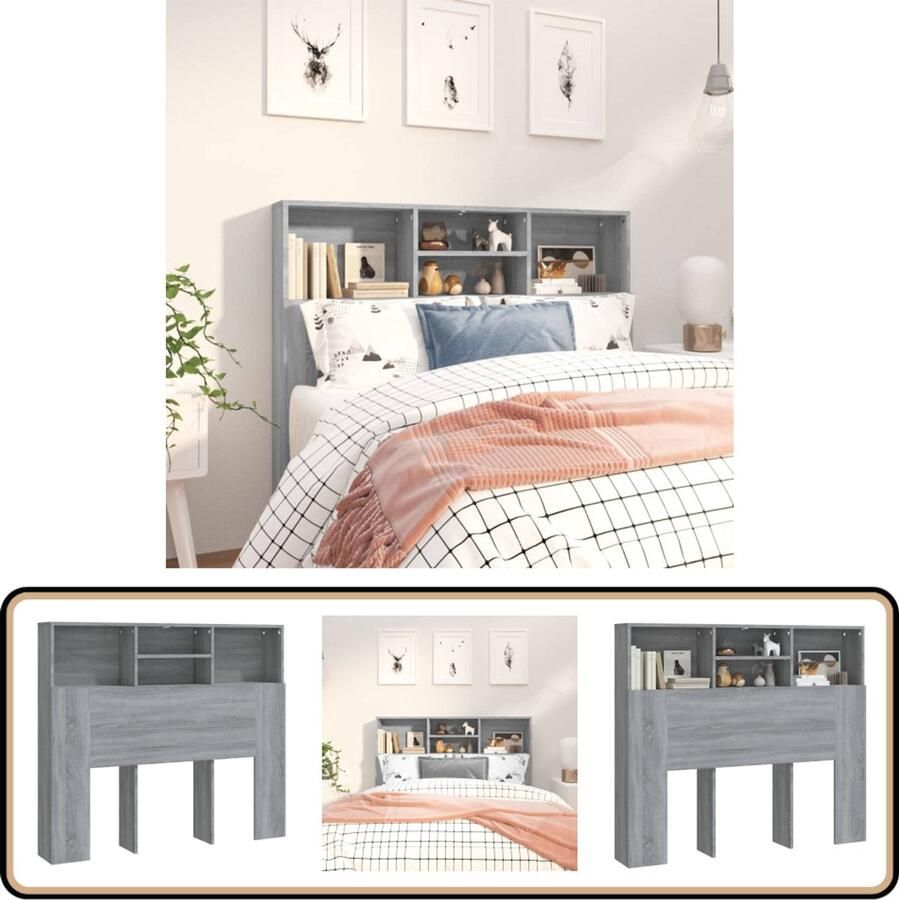 VidaXL Hoofdbordkast 120x19x103 5 cm grijs eiken Hoofd Bordkast Hoofdkast Wandmontage Slaap Kamer Meubels Houten Hoofdbord Grijze Hoofdbord