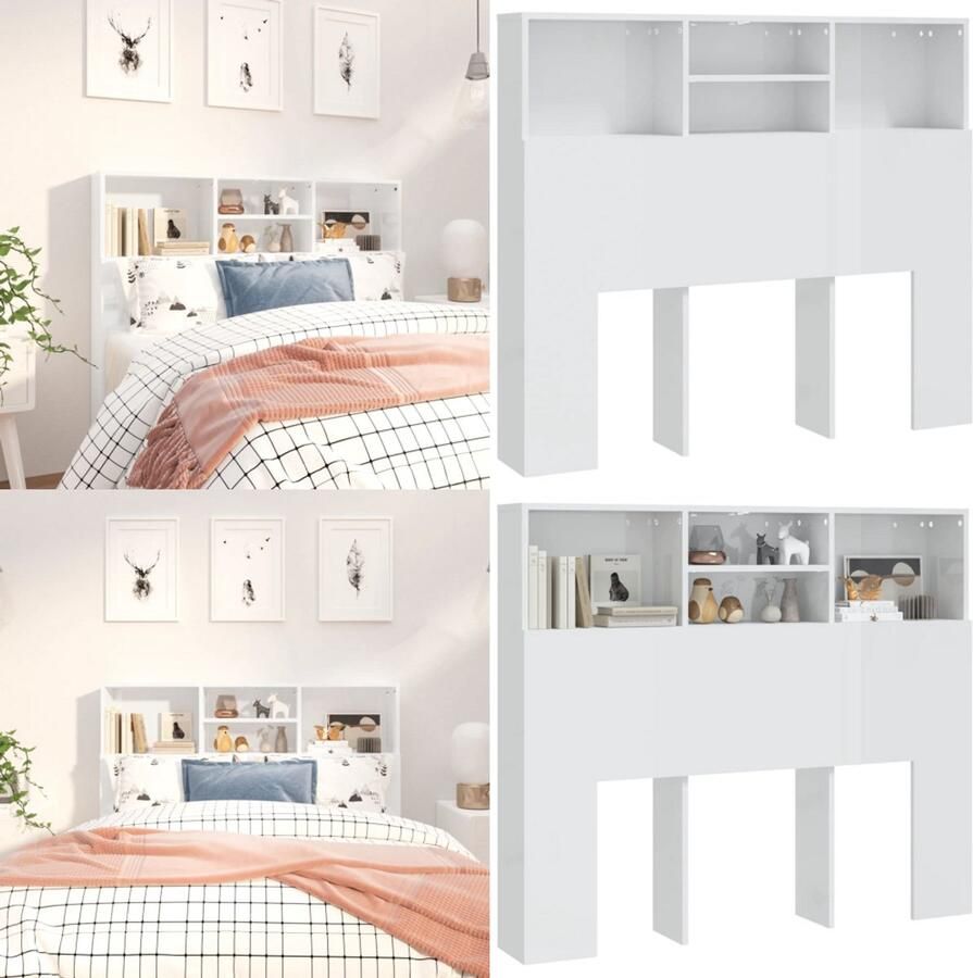 VidaXL Hoofdbordkast 120x19x103 5 cm hoogglans wit Hoofdbordkast Hoofdbordkasten Hoofdeindekast Hoofdbord Kast