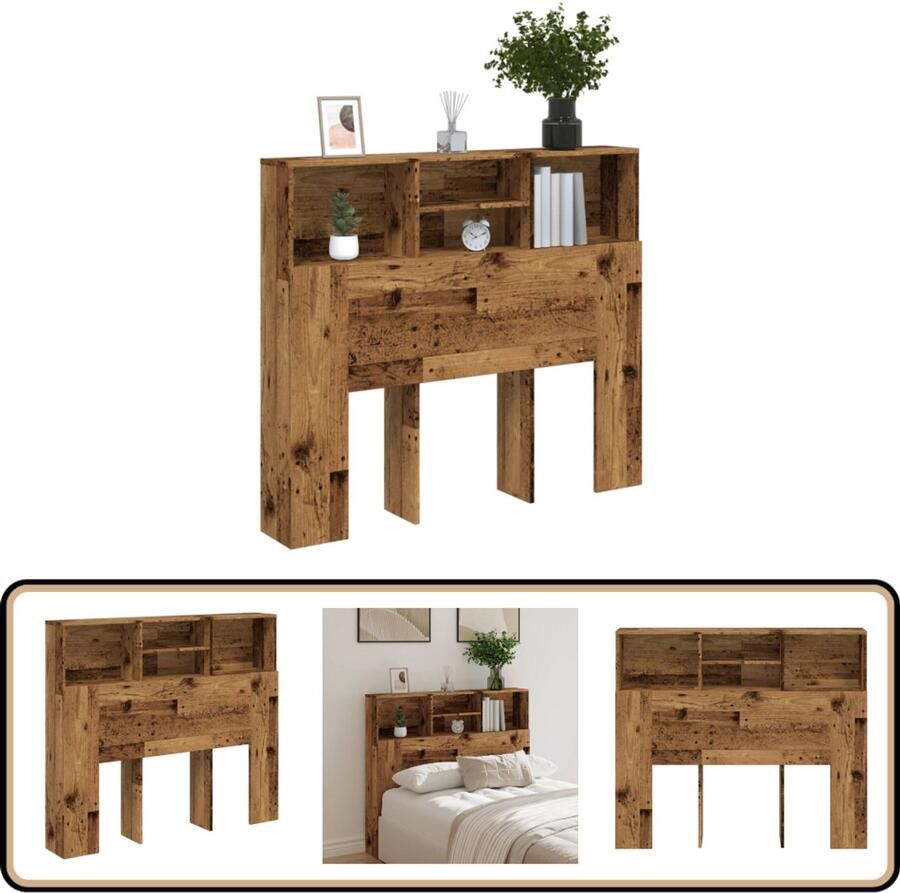 VidaXL Hoofdbordkast 120x19x103 5 cm Oud Houtkleurig Hoofdbord Kast Hoofdkussen Plank Bed Decoratie Houten Hoofdbord Vintage Hoofdbord
