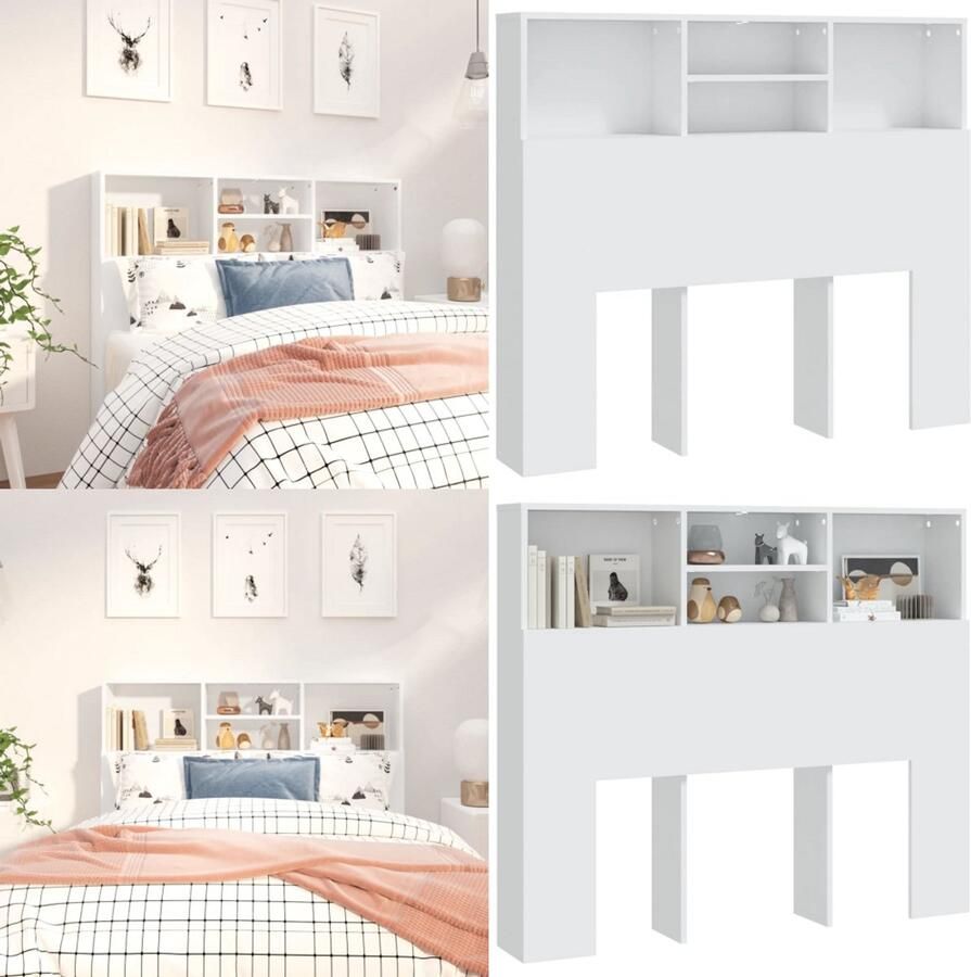 VidaXL Hoofdbordkast 120x19x103-5 cm wit Hoofdbordkast Hoofdbordkasten Hoofdeindekast Hoofdbord Kast