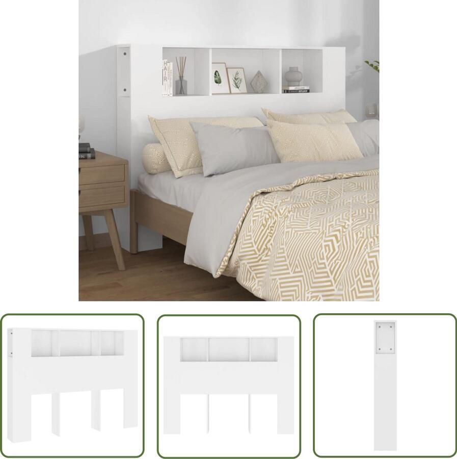 VidaXL Hoofdbordkast 140x18 5x104 5 cm Wit Hoofd Bord Kast Hoofdkast Wand Headboard Boekenplank Slaap Kamer Meubel Bedroom Furniture Witte Muur Decoratie Houten Hoofdbord Modern Design Extra Opbergruimte