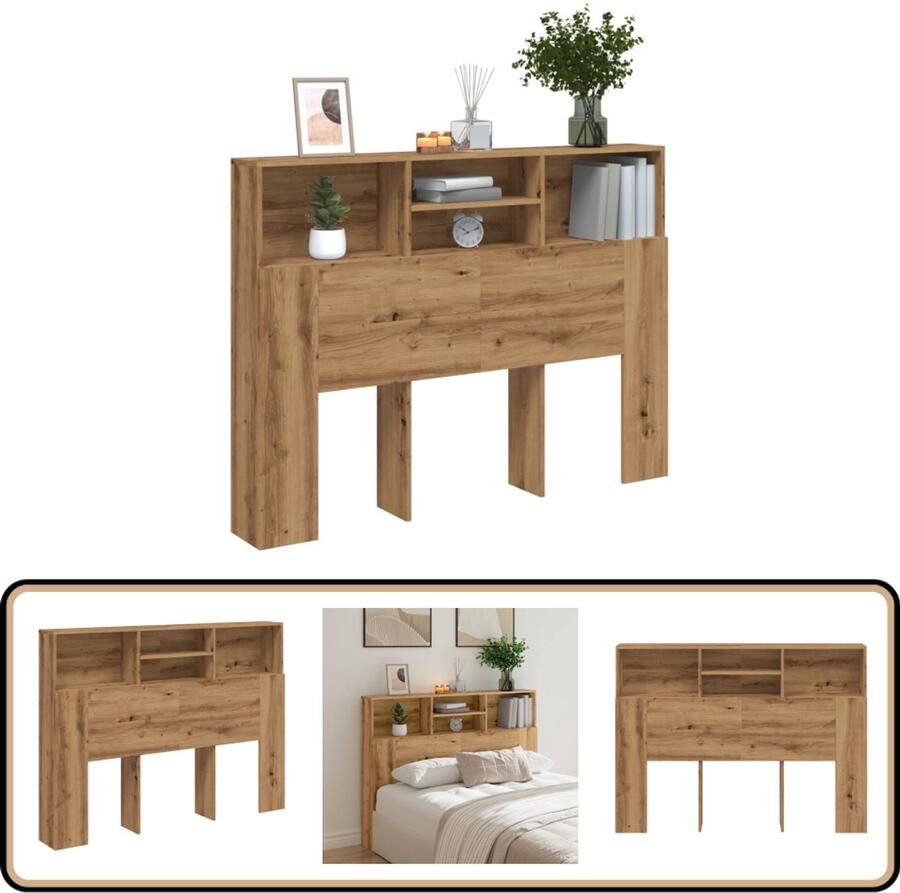 VidaXL Hoofdbordkast 140x19x103 5 cm Eikenhoutlook Hoofd Bord Hoofdkast Slaapkamermeubel Houten Hoofdbord Opbergvakken