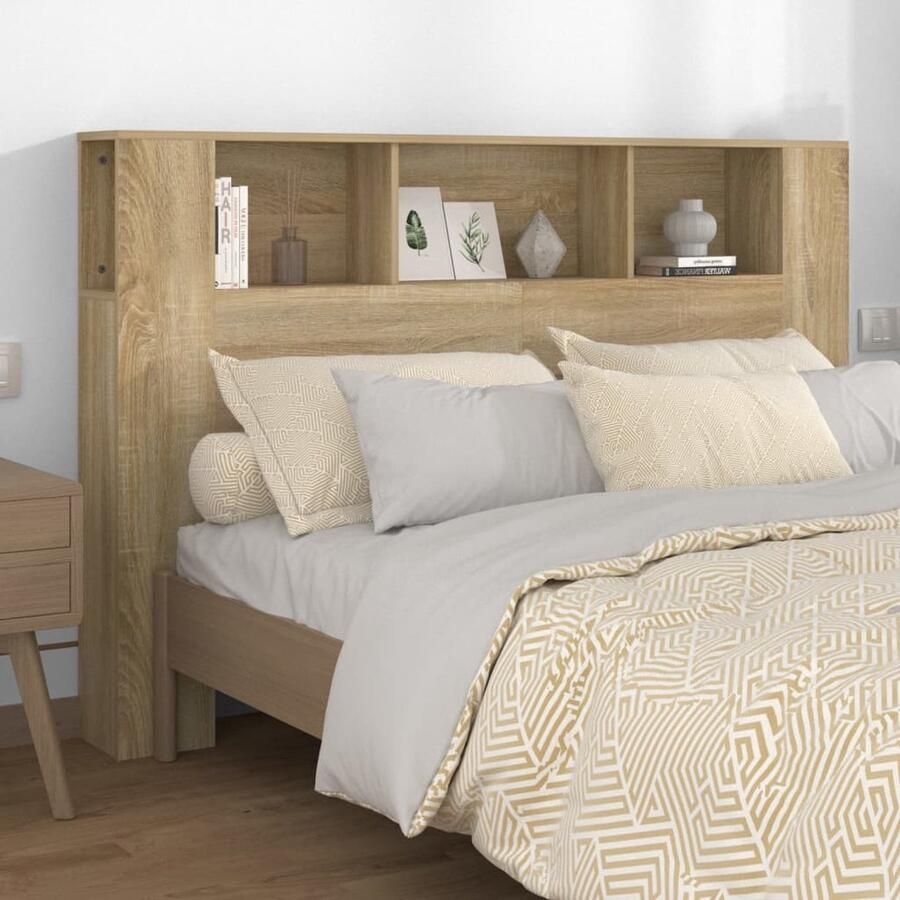 VidaXL Hoofdbordkast 160x18 5x104 5 cm Sonoma Eiken Hoofd Bord Kast Hoofdkast Slaapkamer Meubel Houten Hoofdbord Headboard Bedroom Furniture Sonoma Eiken - Foto 3