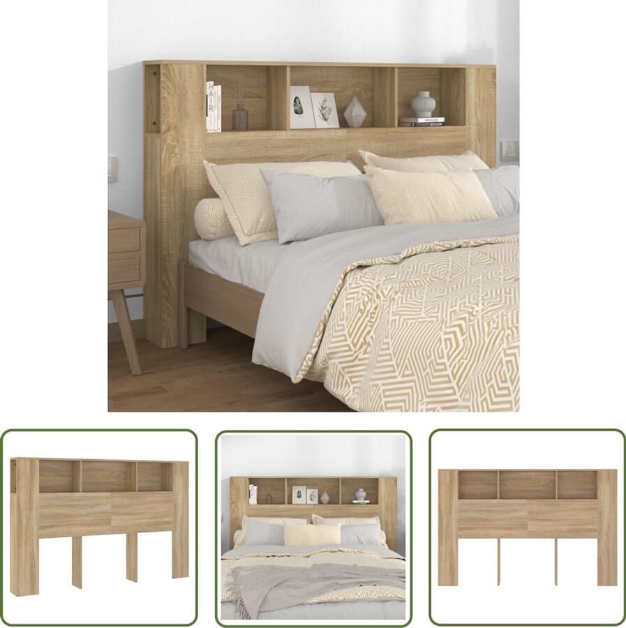 VidaXL Hoofdbordkast 160x18 5x104 5 cm Sonoma Eiken Hoofd Bord Kast Hoofdkast Slaapkamer Meubel Houten Hoofdbord Headboard Bedroom Furniture Sonoma Eiken - Foto 2