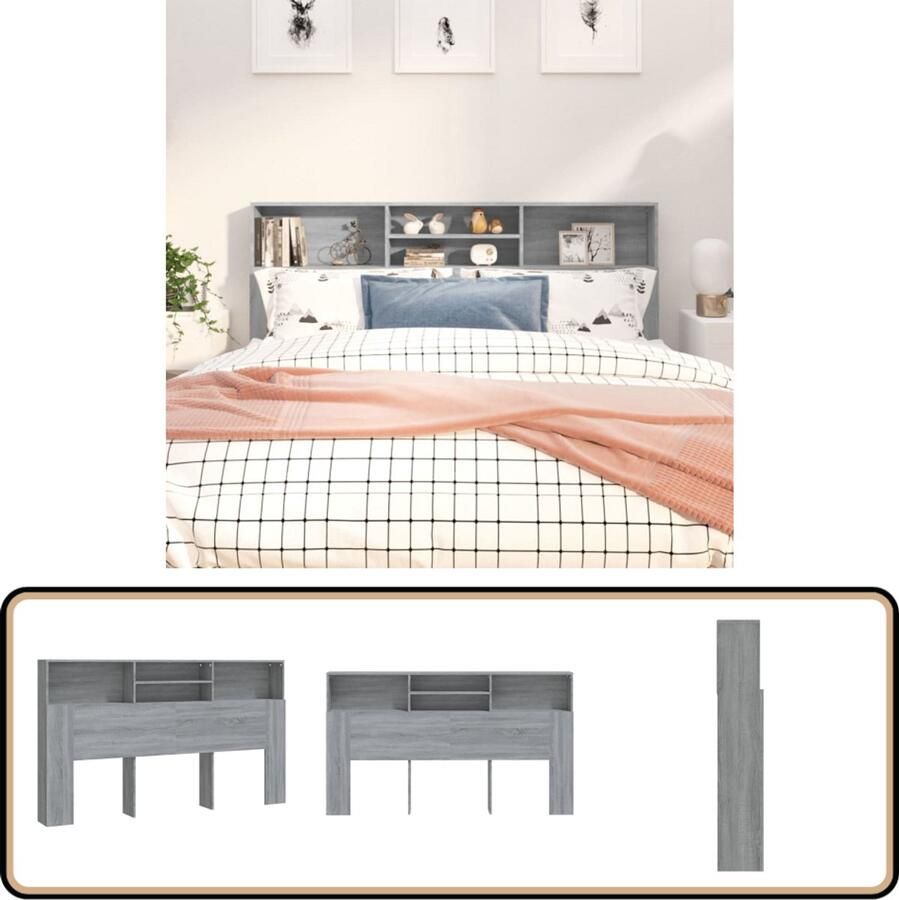 VidaXL Hoofdbordkast 180x19x103 5 cm Grijs Eiken Hoofd Bord Kast Hoofdborden Wand Headboard Houten Hoofdbord Grijze Hoofdbord Bedroom Furniture Slaapkamers Meubels