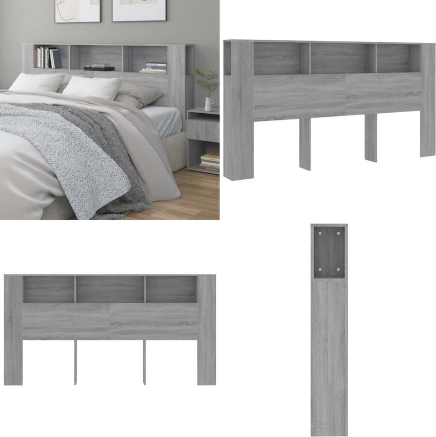 VidaXL Hoofdbordkast 200x18-5x104-5 cm grijs sonoma eikenkleurig Hoofdbordkast Hoofdbordkasten Hoofdeindekast Hoofdbord Kast