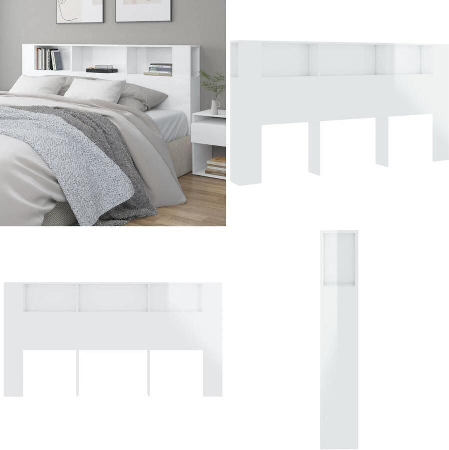 VidaXL Hoofdbordkast 200x18-5x104-5 cm hoogglans wit Hoofdbordkast Hoofdbordkasten Hoofdeindekast Hoofdbord Kast
