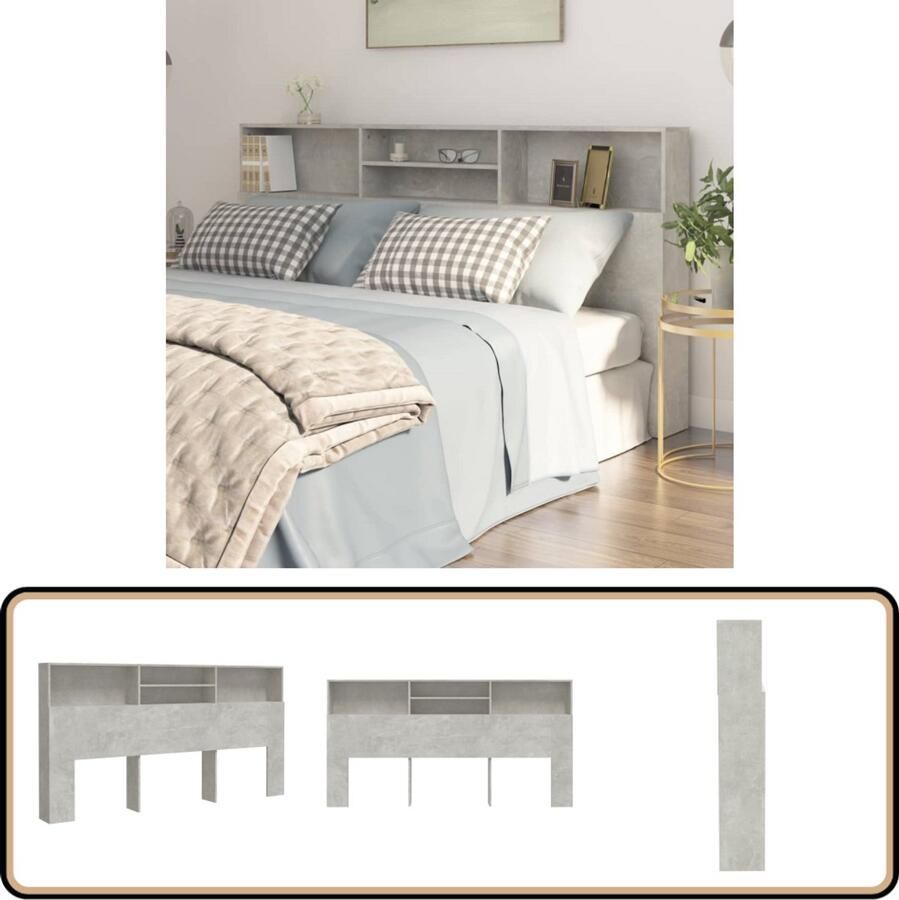 VidaXL Hoofdbordkast 200x19x103 5 cm Betongrijs Hoofd Bord Kast Hoofdkast Bedkanten Slaapkamerdecoratie Beton Grijs Houten Hoofdbord Stevige Hoofdbord Bergruimte Design Hoofdbord Muur Bevestigd