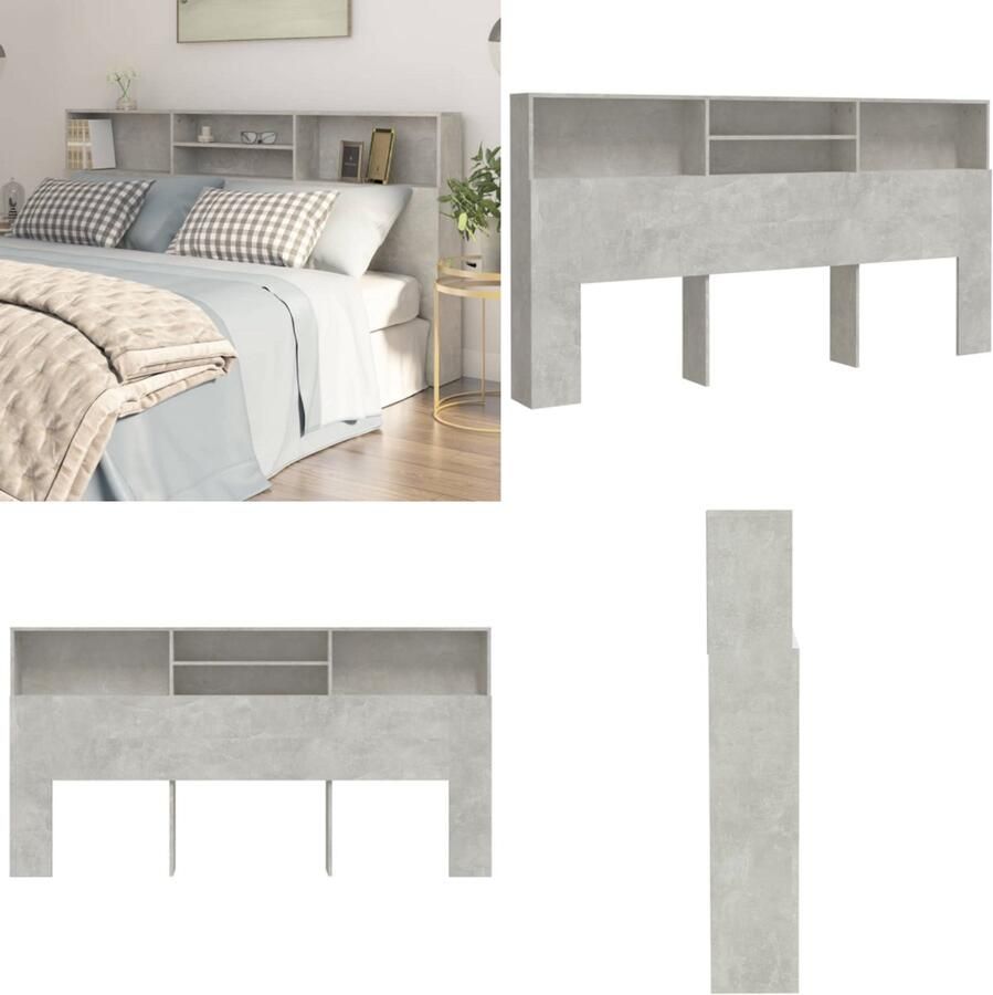 VidaXL Hoofdbordkast 200x19x103-5 cm betongrijs Hoofdbordkast Hoofdbordkasten Hoofdeindekast Hoofdbord Kast