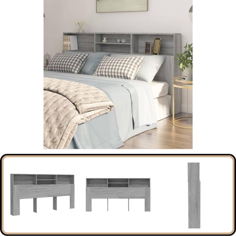 The Living Store Hoofdbordkast Grijs Sonoma Eiken 200 x 19 x 103.5 cm Stevig en vochtbestendig Hoofd Bordkast Hoofdbord Bedkanten Slaapkamerdecoratie Houten Hoofdbord