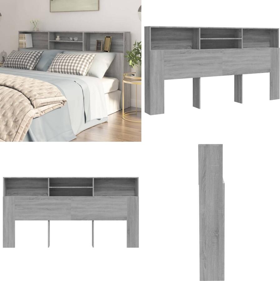 VidaXL Hoofdbordkast 200x19x103 5 cm grijs sonoma eikenkleurig Hoofdbordkast Hoofdbordkasten Hoofdeindekast Hoofdbord Kast