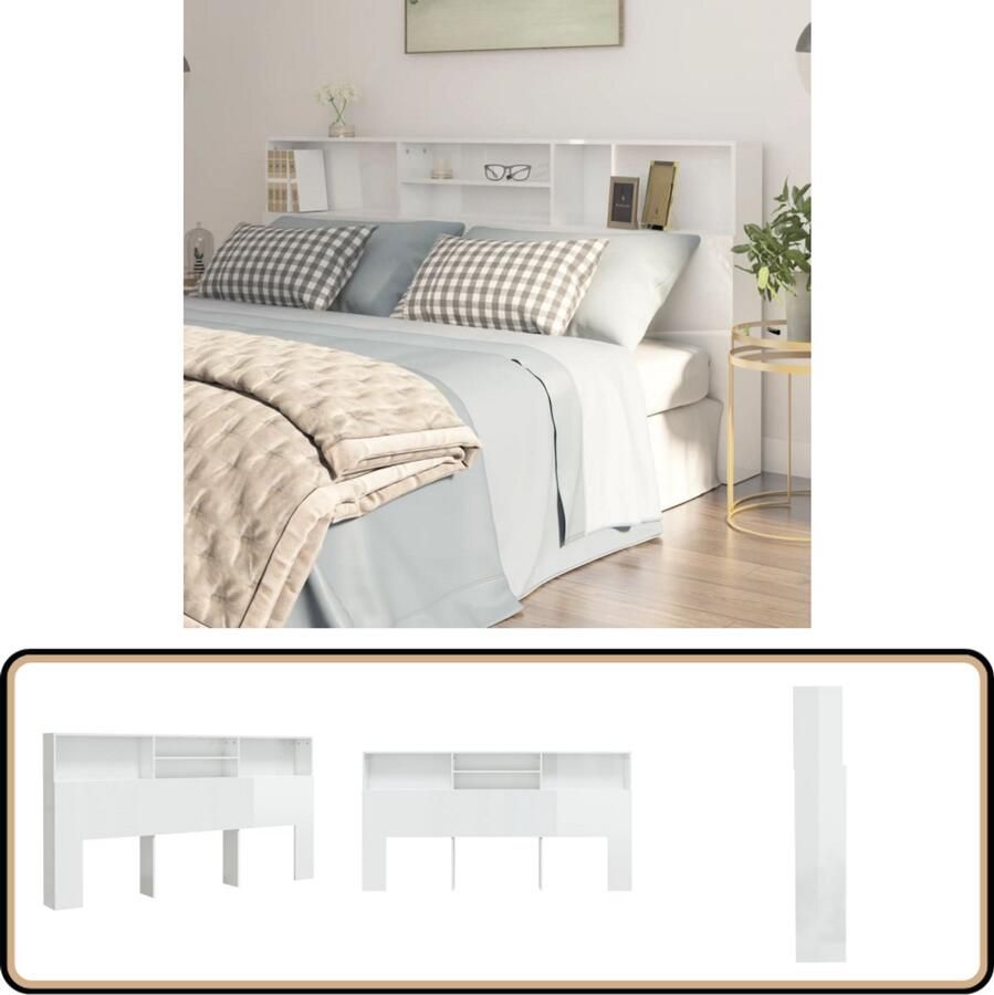 VidaXL Hoofdbordkast 200x19x103 5 cm Hoogglans Wit Hoofd Bord Kast Hoofdkast Bedkanten Slaapkamerdecoratie Houten Hoofdbord Witte Hoofdbordkast Opbergvakken Muurmontage Design Headboard Bedroom Furniture