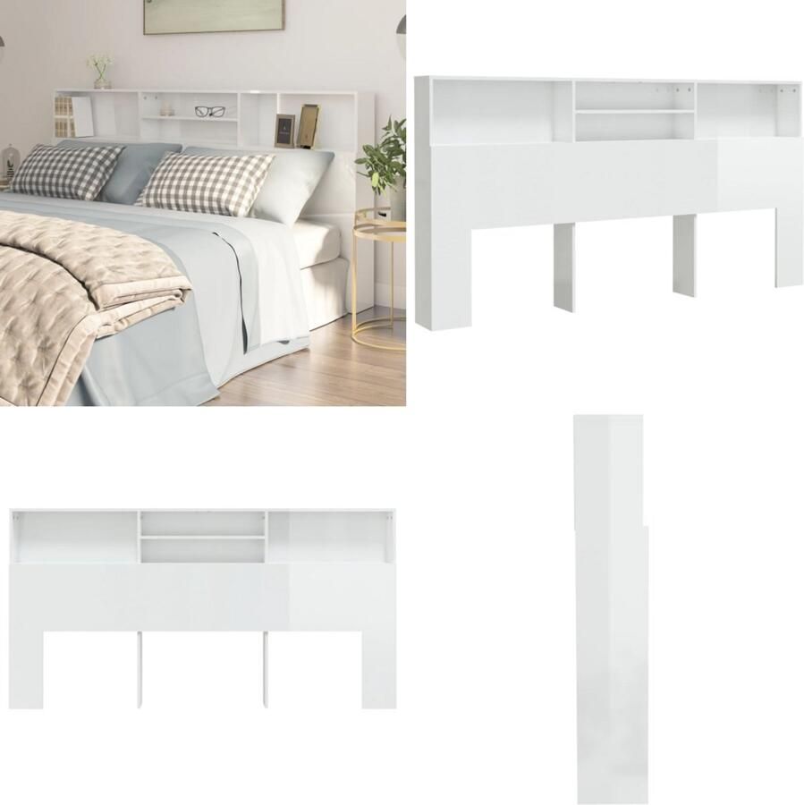 VidaXL Hoofdbordkast 200x19x103 5 cm hoogglans wit Hoofdbordkast Hoofdbordkasten Hoofdeindekast Hoofdbord Kast