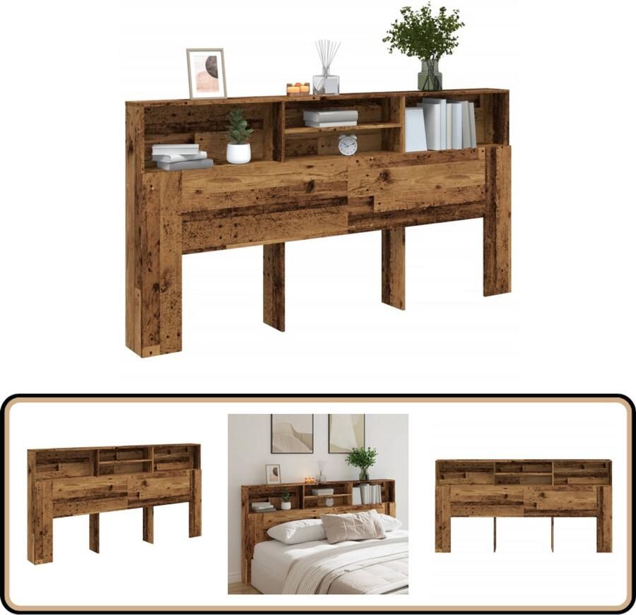 VidaXL Hoofdbordkast 200x19x103 5 cm Oud houtkleur Hoofd Bord Hoofdkast Slaapkamer Meubel Houten Hoofdbord Opbergkast