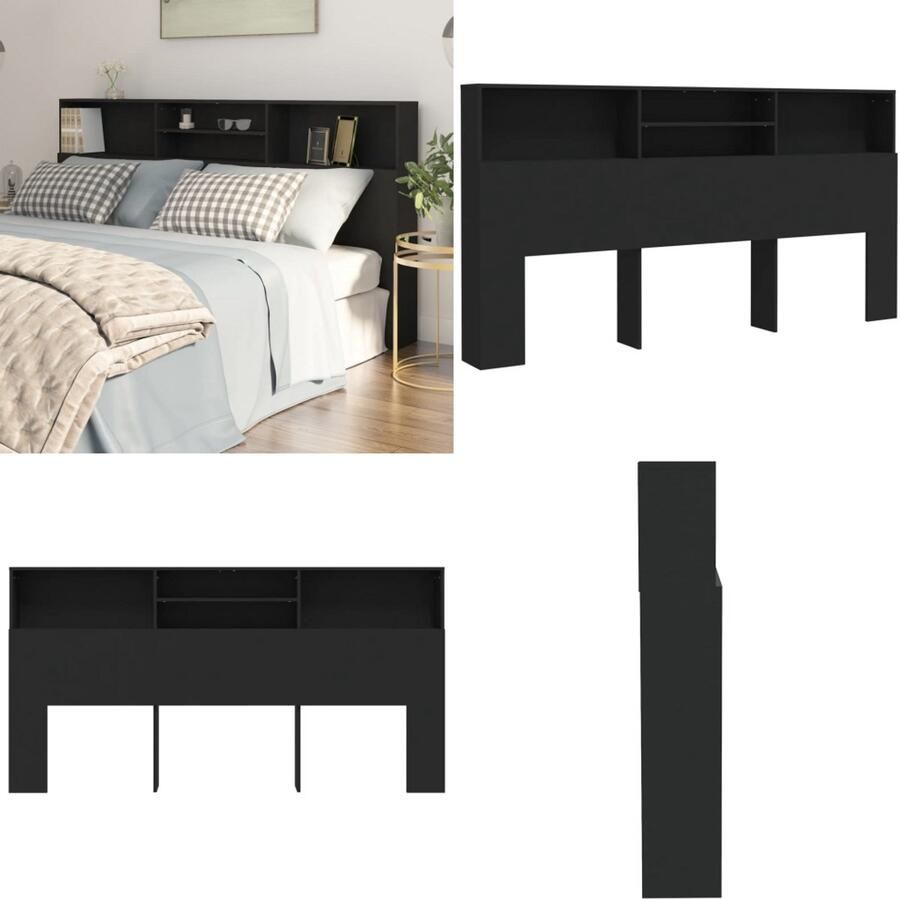 VidaXL Hoofdbordkast 200x19x103 5 cm zwart Hoofdbordkast Hoofdbordkasten Hoofdeindekast Hoofdbord Kast