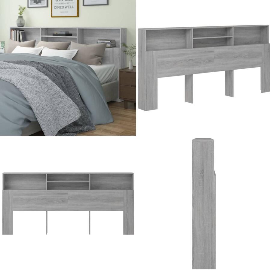 VidaXL Hoofdbordkast 220x19x103 5 cm grijs sonoma eikenkleurig Hoofdbordkast Hoofdbordkasten Hoofdeindekast Hoofdbord Kast