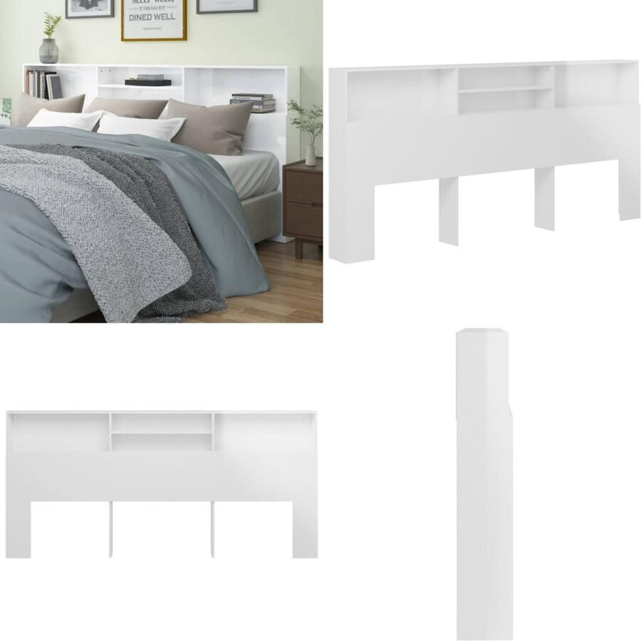 VidaXL Hoofdbordkast 220x19x103-5 cm hoogglans wit Hoofdbordkast Hoofdbordkasten Hoofdeindekast Hoofdbord Kast