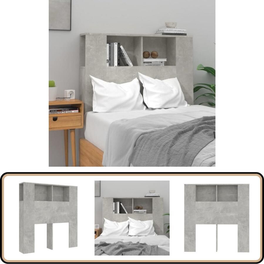 VidaXL Hoofdbordkast Betongrijs 100x18 5x104 5 cm Hoofd Bordkast Hoofdbord Bedkant Slaapkamer Meubels Houten Hoofdbord Grijze Hoofdbordkast Wandmontering