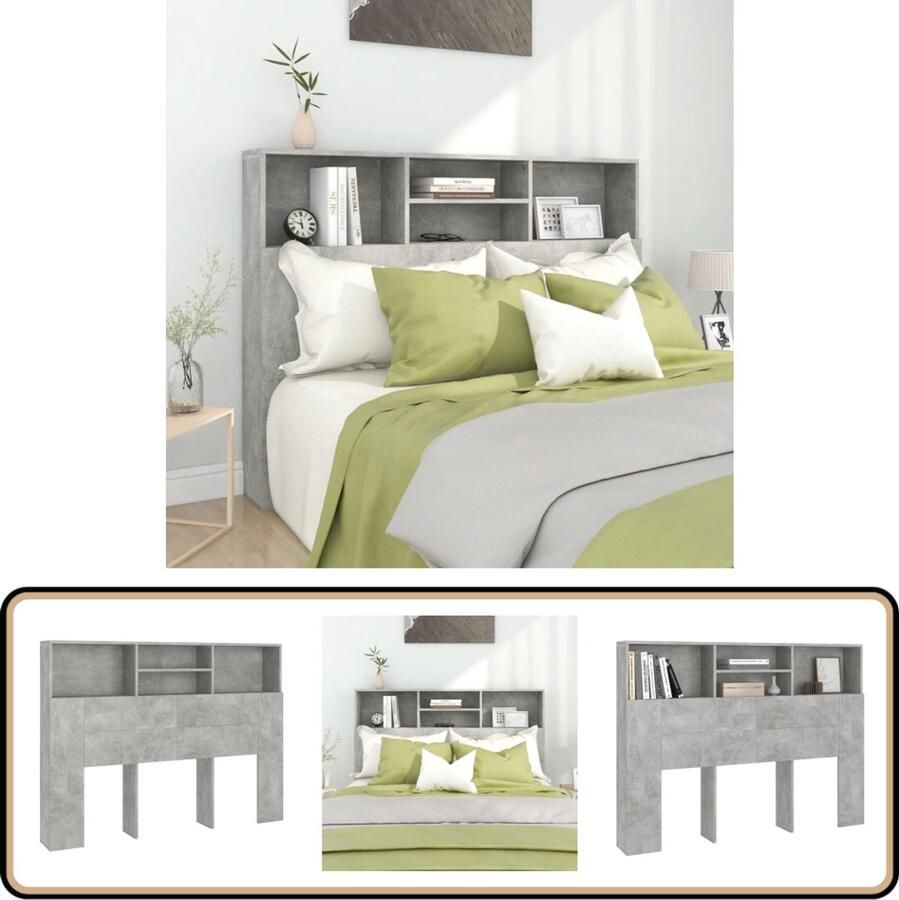 VidaXL Hoofdbordkast Betongrijs 140x19x103 5 cm Hoofd Bord Kast Hoofdkast Betongrijs Slaapkamer Decoratie Houten Hoofdbord Muur Headboard Boekenplank Opslag Ruimte Design Hoofdbord Modern Hoofdeinde