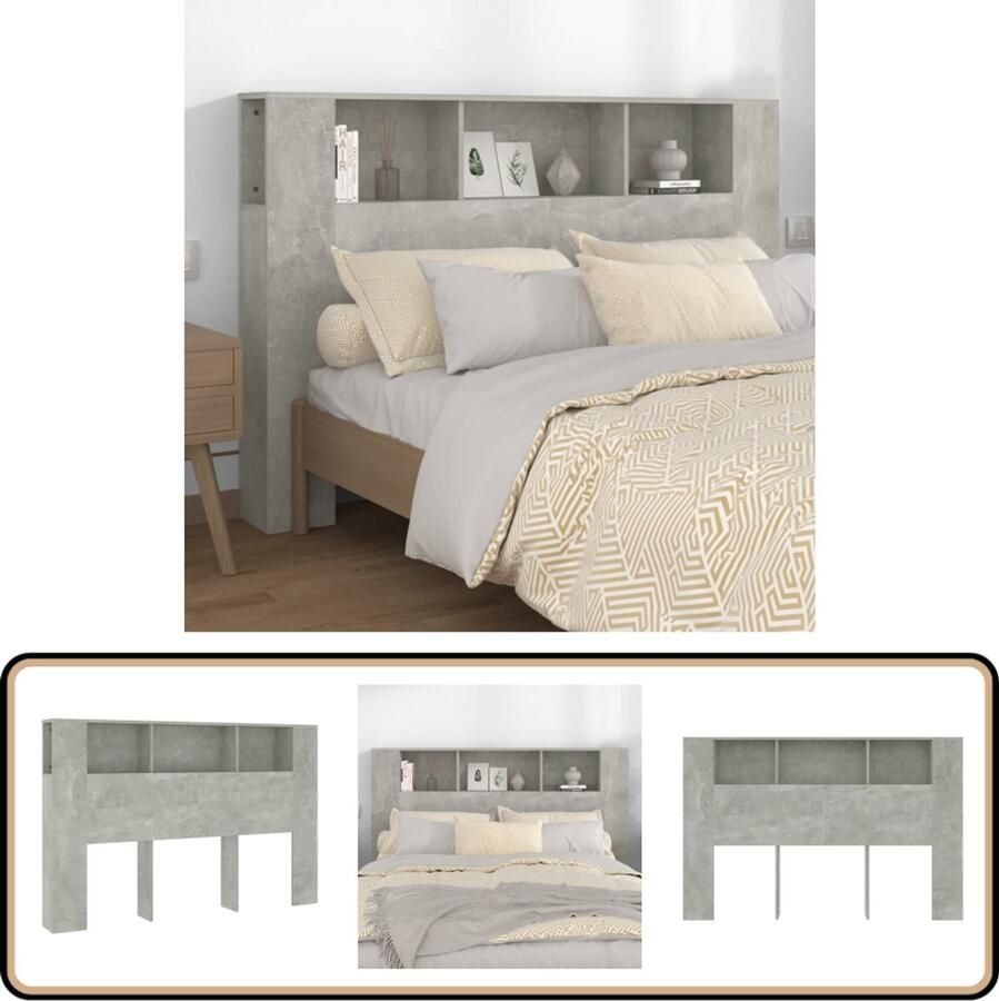 VidaXL Hoofdbordkast Betongrijs 160x18 5x104 5 cm Hoofd Bord Kast Hoofdkast Wand Headboard Betonnen Grijs Slaapkamer Decoratie Houten Meubel Opberg Ruimte Design Hoofdbord Modern Interieur Muur Monteren