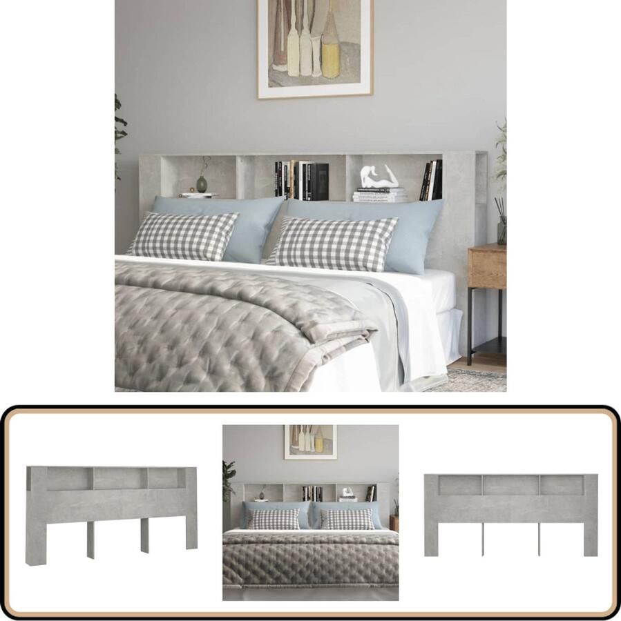 VidaXL Hoofdbordkast Betongrijs 220x18 5x104 5 cm Hoofd Bord Kast Hoofdkast Bedkanten Slaapkamersdecoratie Houten Hoofdbord