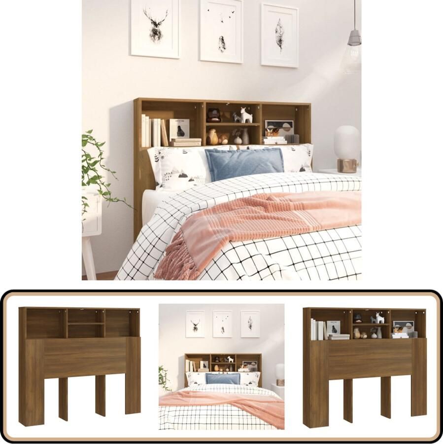 VidaXL Hoofdbordkast bruin eiken 120x19x103 5 cm Wandlamp Hoofdkast Slaapkamersdecoratie Houten Meubels Bergruimte Headboard Bedroom Furniture Wooden Storage