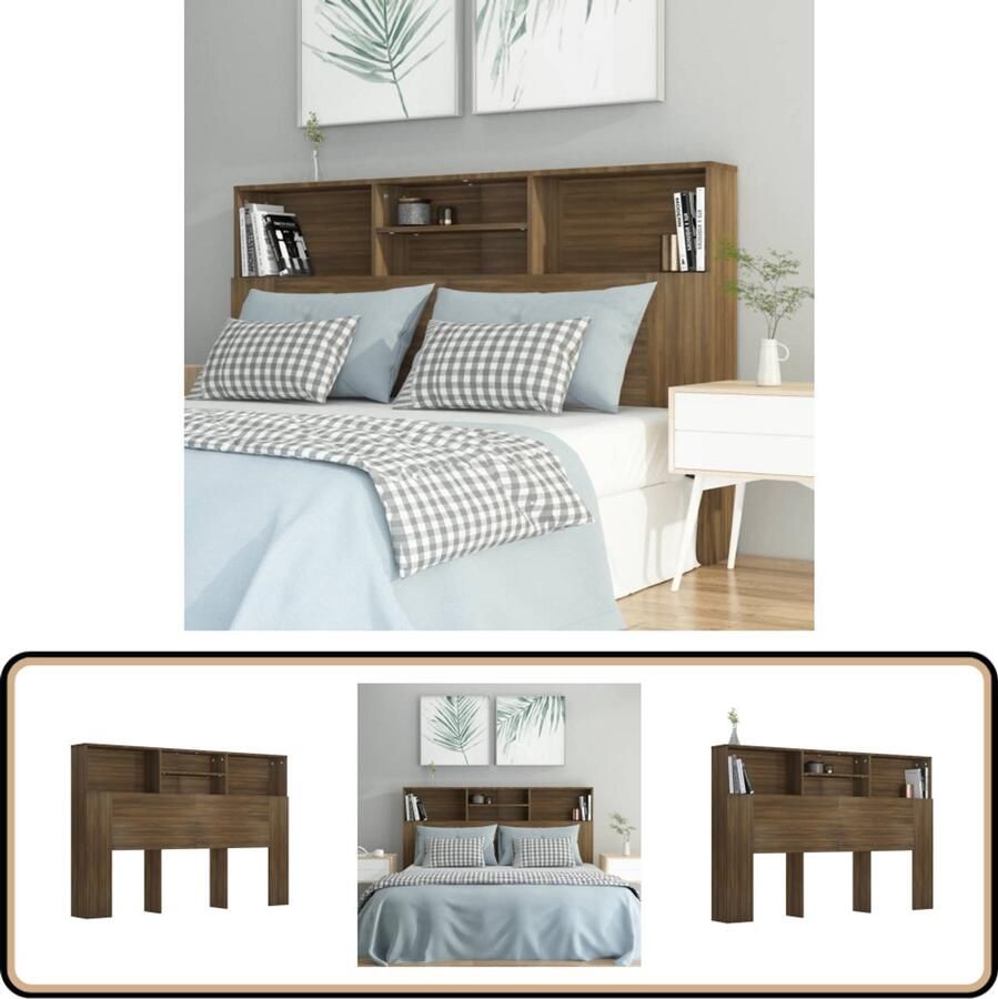 VidaXL Hoofdbordkast Bruin Eiken 160x19x103 5 cm Hoofd Bord Kast Hoofdkast Wandmonteren Houten Hoofdbord Bergruimte Slaapkamersdecoratie Bruine Eiken