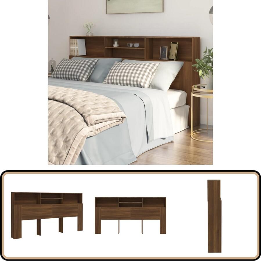 VidaXL Hoofdbordkast Bruin Eiken 200x19x103 5 cm Hoofd Bordkast Hoofdborden Bedkap Slaapkamersdecoratie Houten Hoofdbord Bruine Hoofdboard
