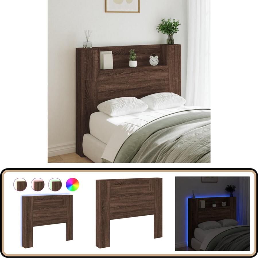 VidaXL Hoofdbordkast Bruin eiken Met LED 120cm Hoofdbord Led Verlichting Bed Frame Bedroom Furniture Houten Hoofdbord