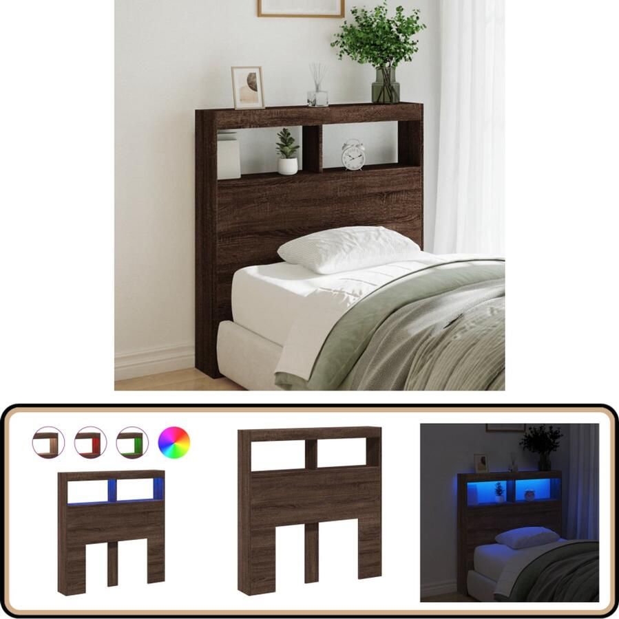 VidaXL Hoofdbordkast Bruin Eiken Met LED-verlichting Hoofdbord Kast Led Hoofdbord Met Lampjes Bedding Slaapkamers
