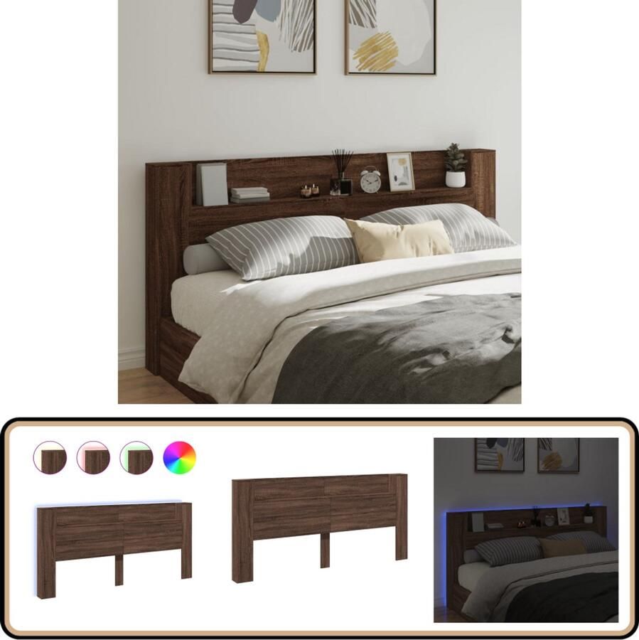 VidaXL Hoofdbordkast Bruin Eiken Met LED Verlichting Hoofdbord Kast Led Hoofdbord Met Lampjes Bedside Table Nachtkastje
