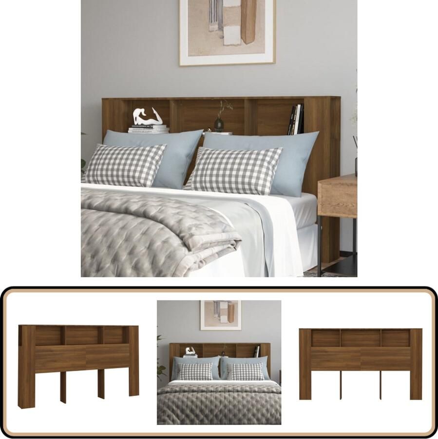 VidaXL Hoofdbordkast Bruineiken 180x18 5x104 5 cm Hoofd Bord Kast Hoofdkast Bedkap Boekenplank Slaapkamerdecoratie Houten Hoofdbord Bruine Hoofdboard Design Headboard Vintage Headboard Moderne Hoofdbord