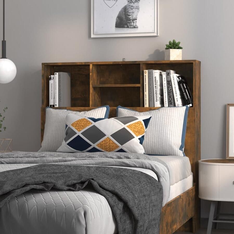 VidaXL Hoofdbordkast Gerookt Eiken 100x19x103 5 cm Hoofd Bordkast Hoofdborden Wand Headboard Slaapkamer Meubels Houten Hoofdbord Bergruimte Boekenplank - Foto 2