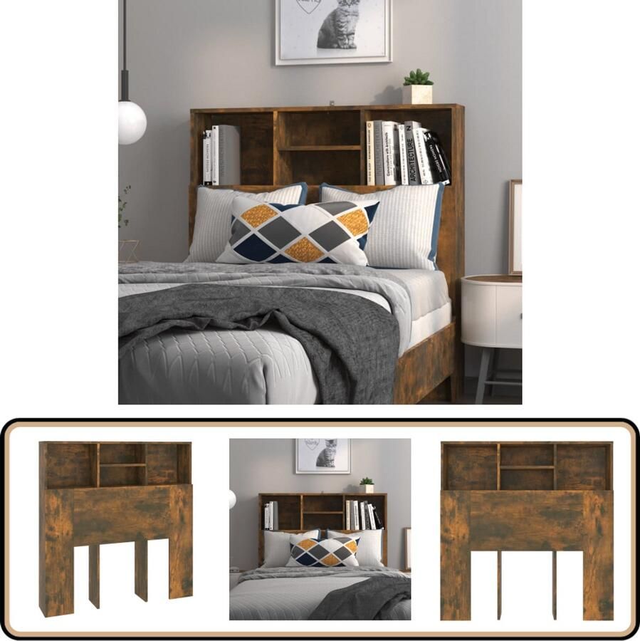 VidaXL Hoofdbordkast Gerookt Eiken 100x19x103 5 cm Hoofd Bordkast Hoofdborden Wand Headboard Slaapkamer Meubels Houten Hoofdbord Bergruimte Boekenplank