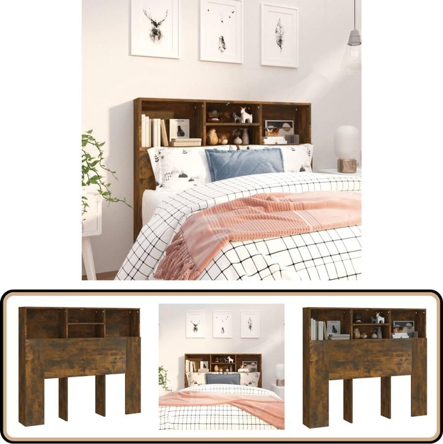 VidaXL Hoofdbordkast Gerookt Eiken 120x19x103 5 cm Hoofd Bord Kast Hoofdkast Wandkast Slaapkamer Meubels Houten Hoofdbord Bruine Hoofdbordkast Bergruimte Design Hoofdbord Modern Hoofdbord Montage Benodigd