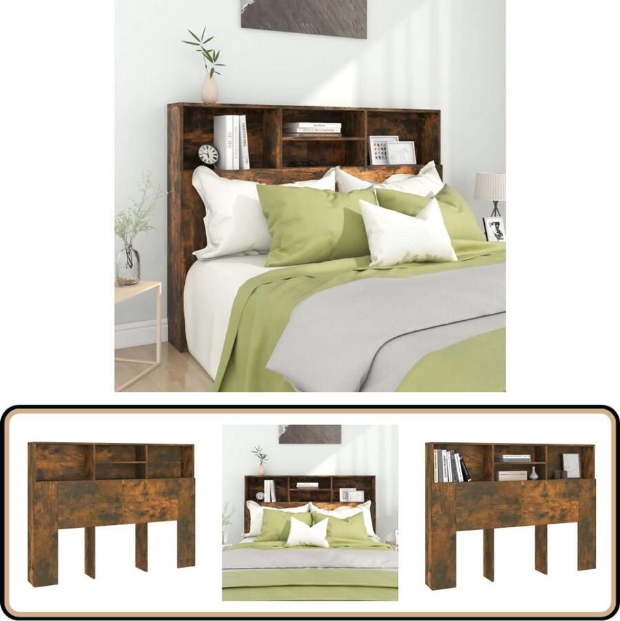 VidaXL Hoofdbordkast Gerookt Eiken 140x19x103 5 cm Hoofd Bord Kast Hoofdborden Wand Headboard Houten Hoofdbord Bruine Hoofdbord