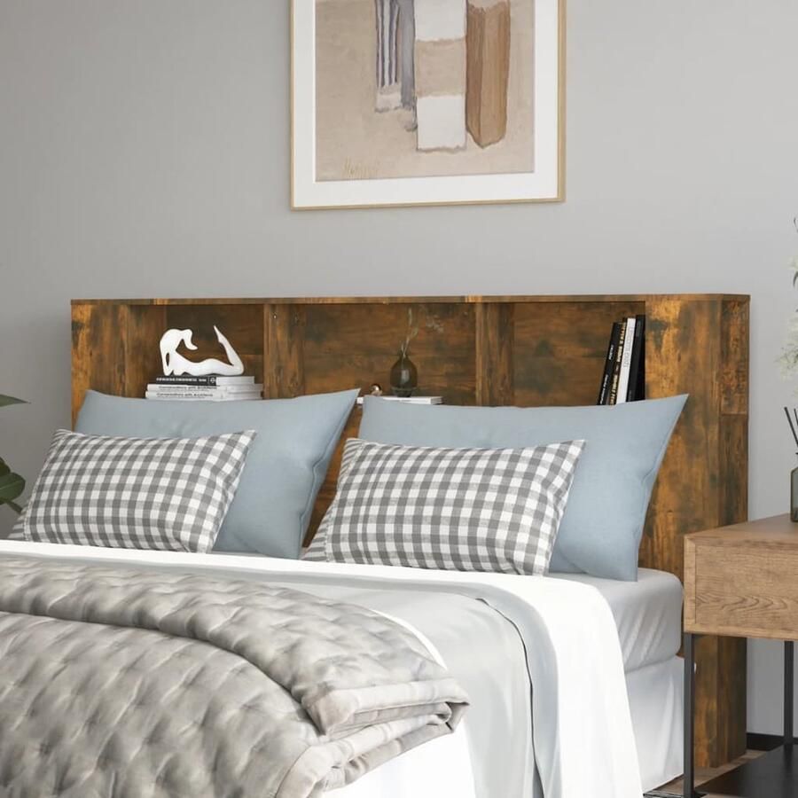 VidaXL hoofdbordkast gerookt eiken 180x104 5 cm Hoofd Bordkast Hoofdborden Bedkap Slaapkamersdecoratie Houten Hoofdbord Bruine Hoofdbord - Foto 2