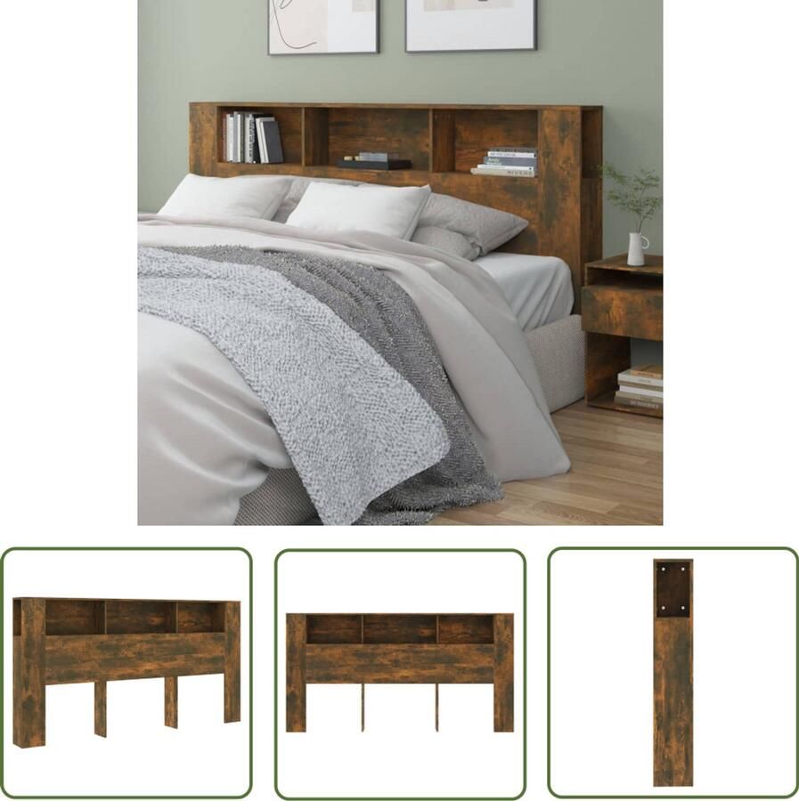 VidaXL Hoofdbordkast Gerookt Eiken 200cm Hoofd Bordkast Hoofdkast Hoofdendekast Hoofdboard Slaapkamermeubilair Houten Hoofdbord Bergruimte Opbergoplossing Designkamer Landelijke Stijl
