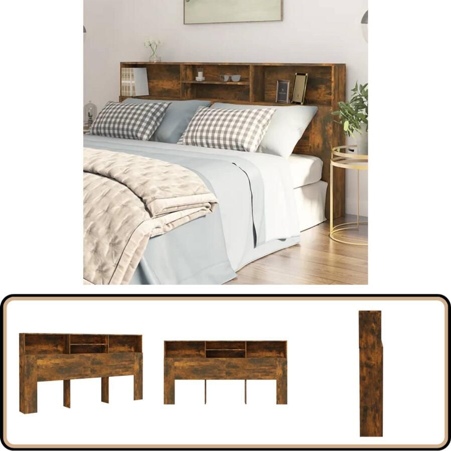 VidaXL Hoofdbordkast Gerookt Eiken 200x19x103.5 cm Hoofd Bordkast Hoofdborden Hoofdkast Headboard Slaap Kamer Slaapkamerdecoratie Houten Hoofdbord Bruine Hoofdbord